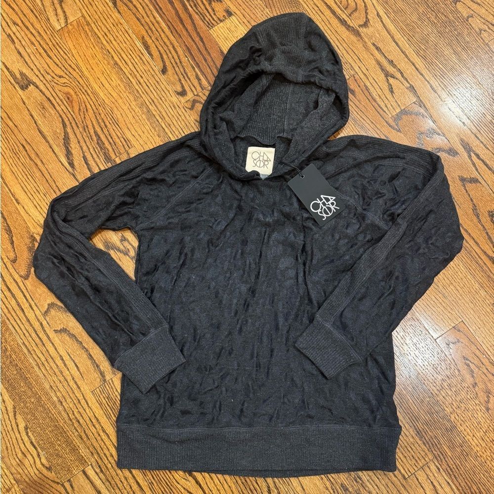 NWT New CHASER Black Leopard Animal Print Hooded Sweatshirt Small